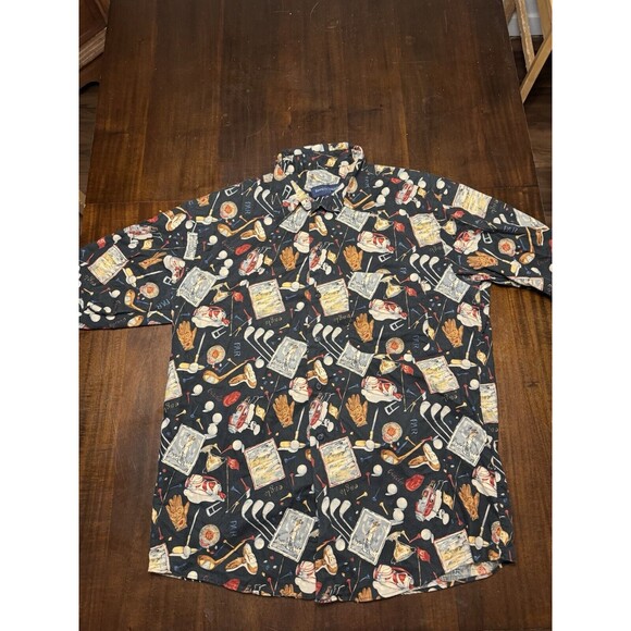 Vintage Kenneth Gordon Golf Short Sleeve Button Up Shirt All Over Print Size M - Picture 1 of 6